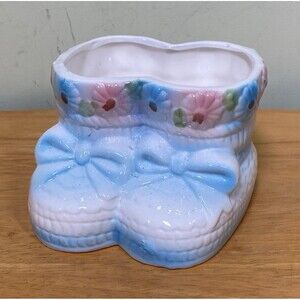 Vintage MCM Double Blue Baby Booties Planter Ruben Originals Nursery Decor